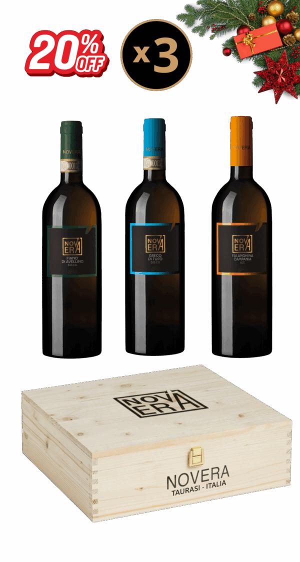 cofanetto degustazione novera – tre bianchi, idea regalo in cassetta di legno