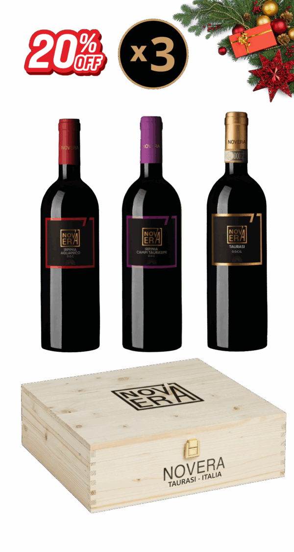 cofanetto degustazione novera – tre rossi, idea regalo in cassetta di legno